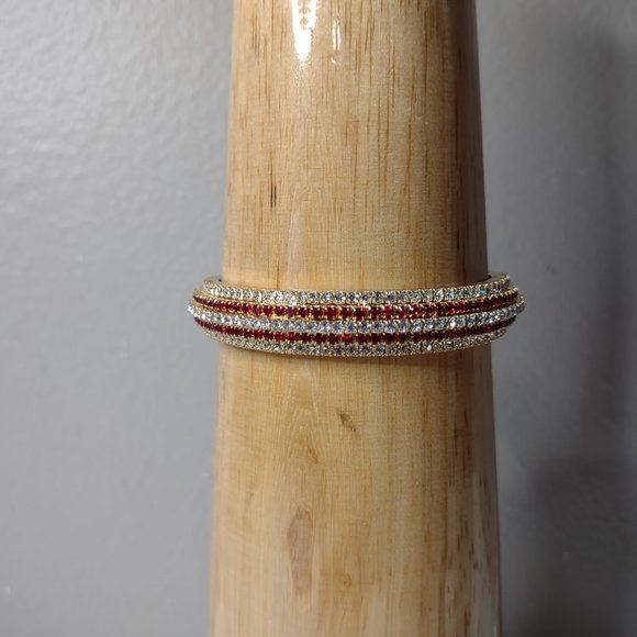 Small Metal Bangle With Clear And Red Stones - Picture 4 of 11